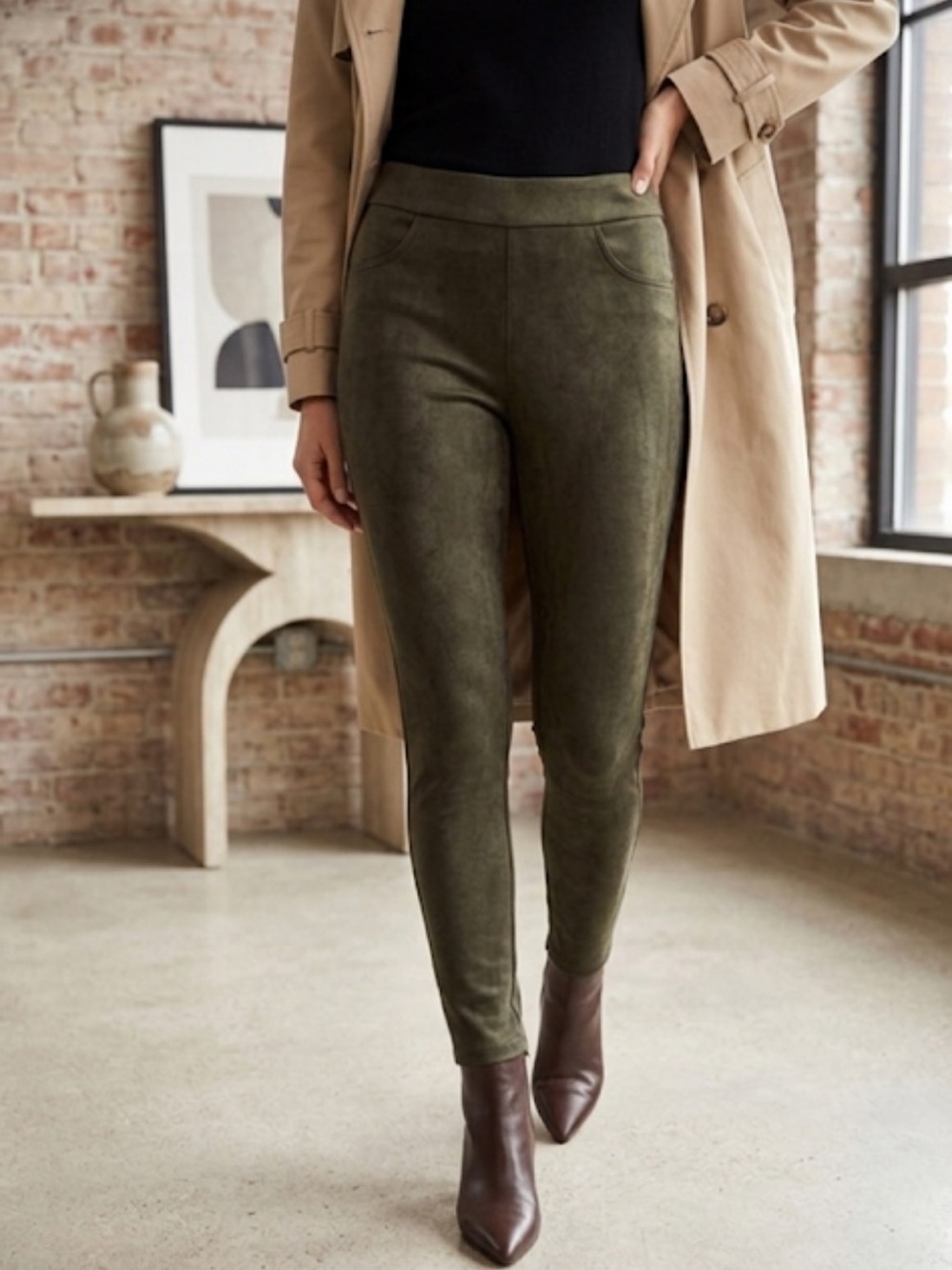 Joan Vass New York Faux Suede Pull On Skinny Pants Size M